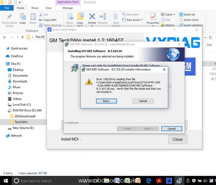 Vxdiag Gm Mdi Software Error 1305 Solution 1